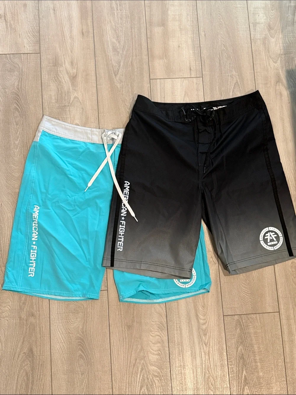 American Fighter Drawstring Swim Trunks- Men’s Size 34- Black, Blue
